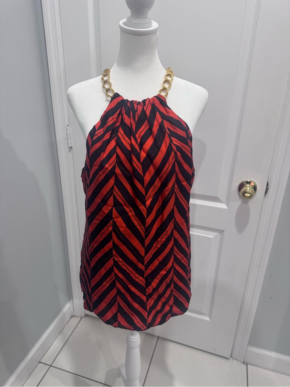 Milly of New York Red and Black Chain-Halter Camisole